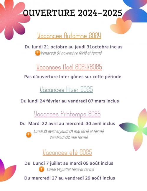 Dates ouvertures intergones