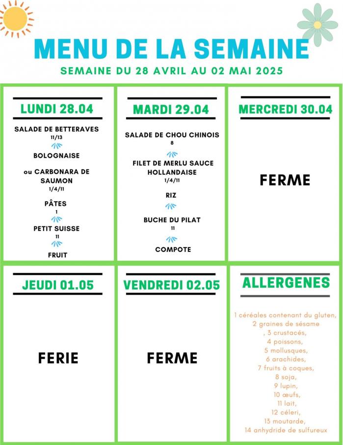 Menu semaine 2 ig printemps 2025